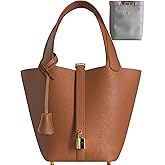 Leather Bucket Bag – Premium Leather Satchel with Drawstring Pouch, Mini Lock Design