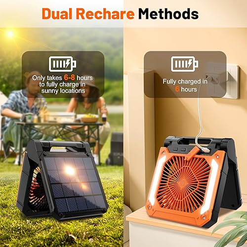 20000mAh Solar Battery Operated Fan for Camping, Speeds Folding