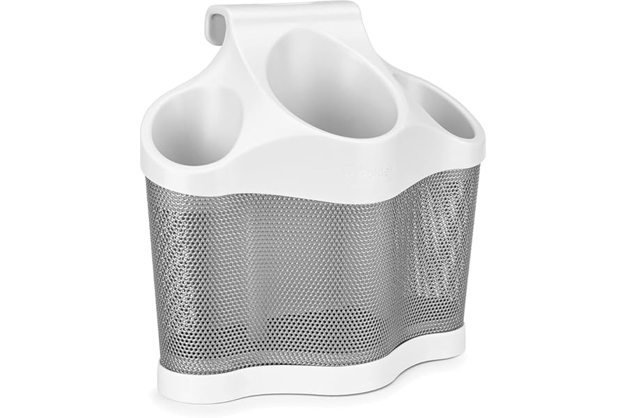 Polder Style Station, Tool Organizer for Hair Dryer, Curling Iron, and Straightener, Easy-to-Store Hair Styling Station, White and Silver