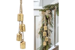 SUYEAH Vintage Gold Bells with Jute Hanging Rope Christmas Tree Decor Lucky Cow Bell Decorative Wall Hanging Decor Witch Bells for Crafts Door Hangers