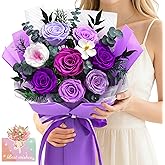 Forever Rose Flowers for Delivery, 8-Piece Valentines Day Gifts Preserved Roses Bouquet, Long Lasting Purple Roses with Gift Box for Her, Forever Flowers with Vase for Women Mom Mothers Day Birthday