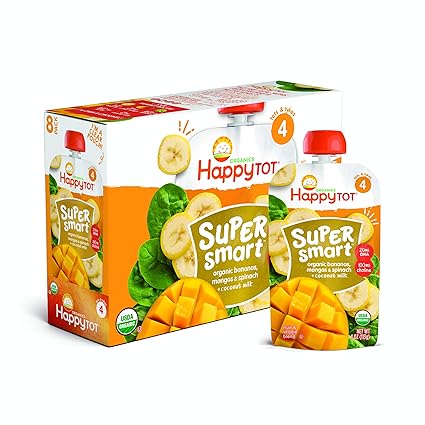 Amazon Com Happy Tot Organic Stage 4 Super Smart Organic Toddler Food Bananas Mangos Spinach Plus Coconut 4 Ounce Pouch Pack Of 8 Packaging May Vary 32 Ounce Grocery Gourmet Food