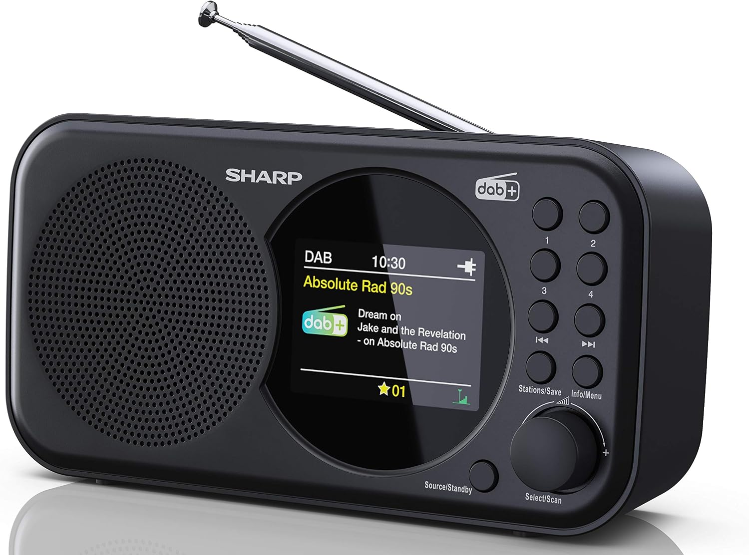 SHARP DR-P320(BK) Radio Digitale Portatile DAB/DAB+/FM Con Sveglia, Display A Colori, Alimentazione USB O Batterie