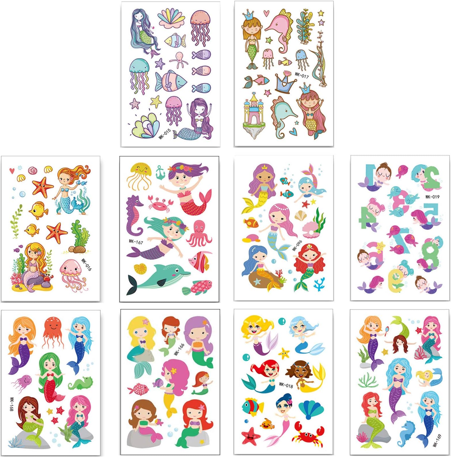 ZYHDFH Mermaid Temporary Tattoos for Kids Mermaid Tattoos Stickers Removable Sticker Tattoo Cute Patterns Tattoos for Kids Boys Girls Party Decorations Supplies Favors, 10 Stheets, Colorful