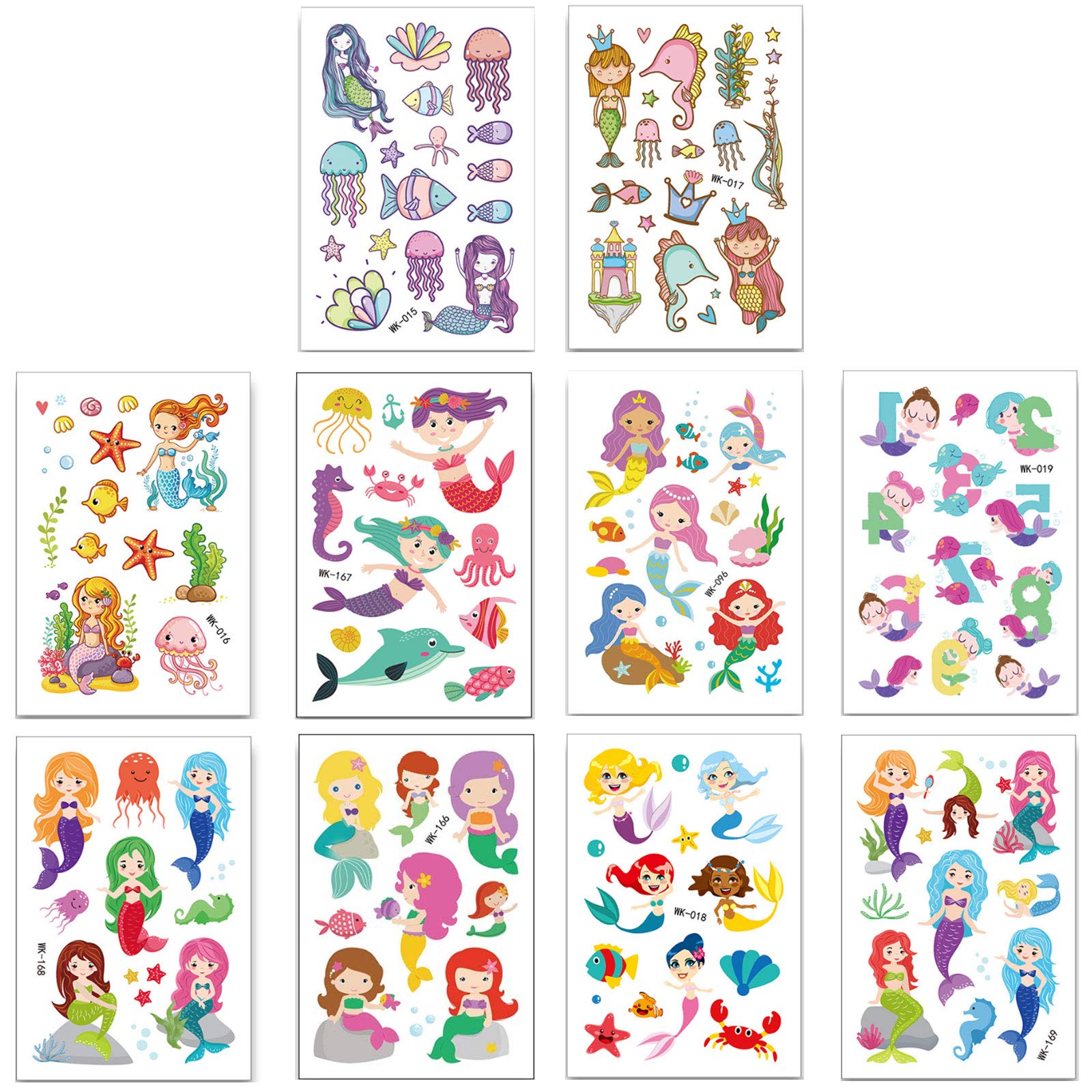 ZYHDFH Mermaid Temporary Tattoos for Kids Mermaid Tattoos Stickers Removable Sticker Tattoo Cute Patterns Tattoos for Kids Boys Girls Party Decorations Supplies Favors, 10 Stheets, Colorful