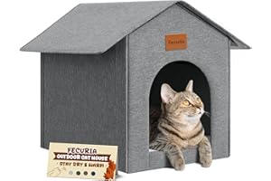 Fecuria Outdoor Cat House Weatherproof, Insulated Cat Houses for Outdoor/Indoor Cats for Winter, Waterproof Feral Stray Cat Shelter with Warm Cushion for All Seasons, Easy to Assemble, Grey