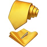 JEMYGINS Solid Color Formal Necktie and Pocket Square Tie Clip Sets for Men