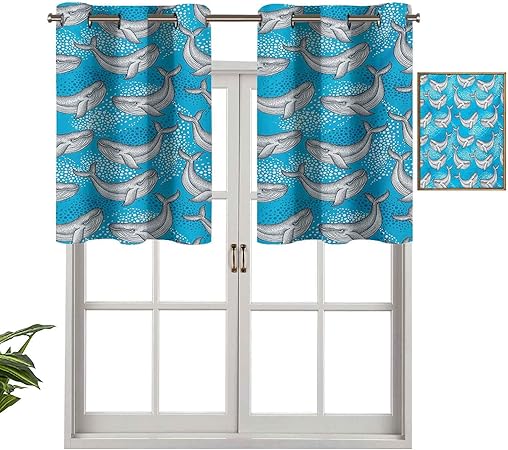 Cortinas cortas rectas con ojales de cocina, cenefas punteadas, ballena