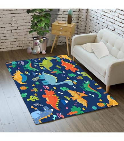 LIVEBOX Kids Dinosaur Rug 5x7 - Washable Non-Slip Playroom Carpet