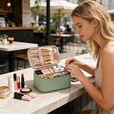 Ethereal Travel Makeup Bag Large Capacity Green Waterproof Cosmetic Organizer view 2