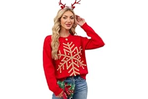 SunnyMelody Womens Christmas Funny Ugly Sweater Winter 2025 Vacation Outfits Oversized Crew Neck Xmas Pullover Tops