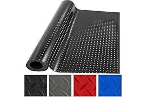 THABATAD 5 x 12 FT Garage Floor Mat, Diamond Plate Sheet PVC Roll for Under Car Parking Protect, RV Trailer Flooring, Heavy Duty Parking Mat for Garage, Shed, and More, Black