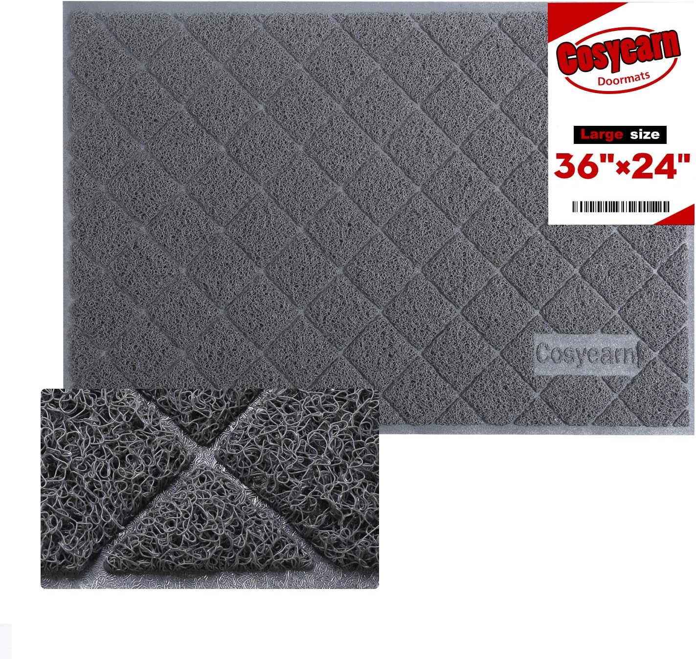 Door Mat for Indoor Outdoor,Large Size 24x36 Inches,Entrance Rug Floor Mats, Non Slip Backing,Entry Way Welcome Doormat, Waterproof,Easy to Clean, Durable Large Heavy Duty Front Outdoor Rug (Grey)