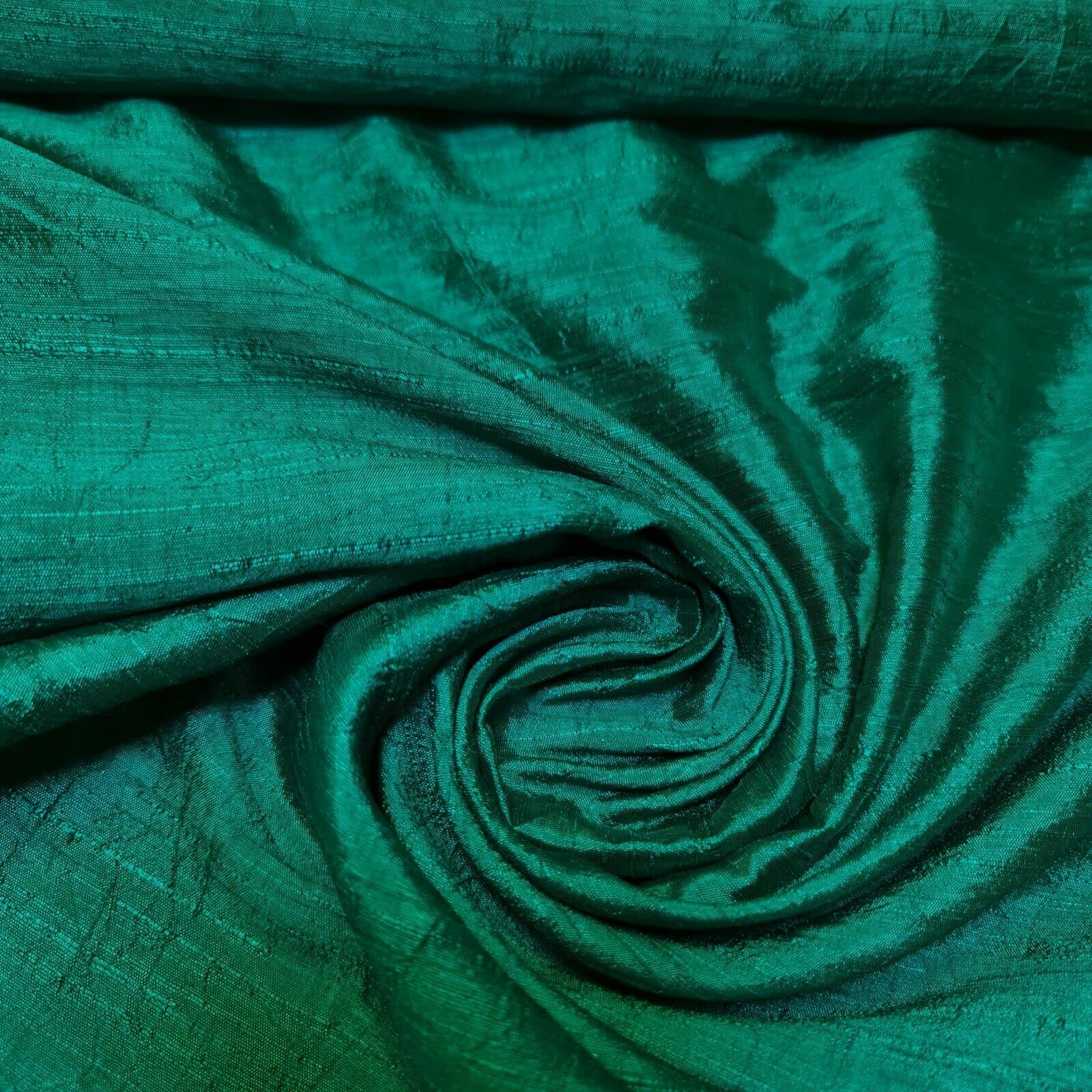 Plain Raw Silk Faux Dupion 100% Polyester Upholstery Fabric Bridal Material 44" (5 Meter, Jade)