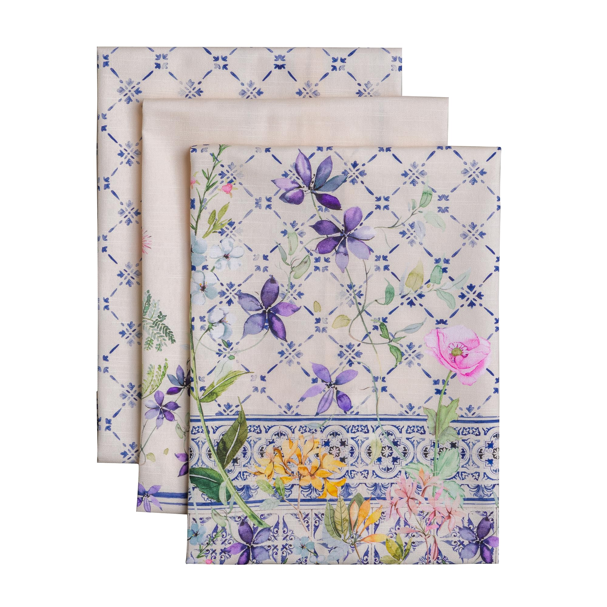 Maison d' Hermine Kitchen Towels Set of 3 100% Cotton 70 CM x 50 CM Reusable Cloth Tea Dish Towels Absorbent with Hanging Loop for Kitchen Dining (Faience)