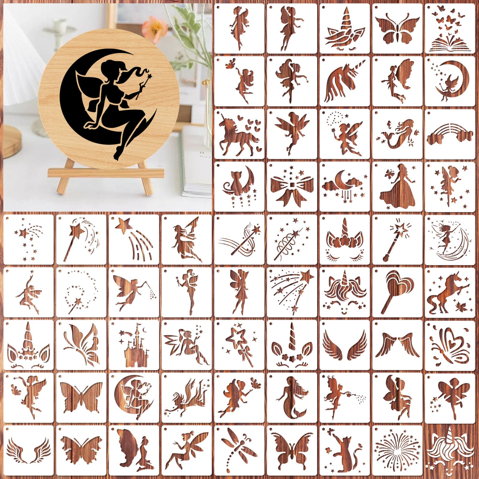 OOTSR 64pcs Fairy Stencils for Painting Reusable,3in Stencils for Card Making Crafts Template for Girls Paints on Wood Wall Decor