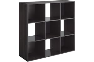 Whitmor 9 Cube Storage Organizer, 3 Tier Stackable Mdf Wood Bookcase, Open Storage Display Bookshelf, Storage Cabinet for Living Room, Bedroom, Home, Office, 35.5"L x 11.7"W x 35.5"H, Black