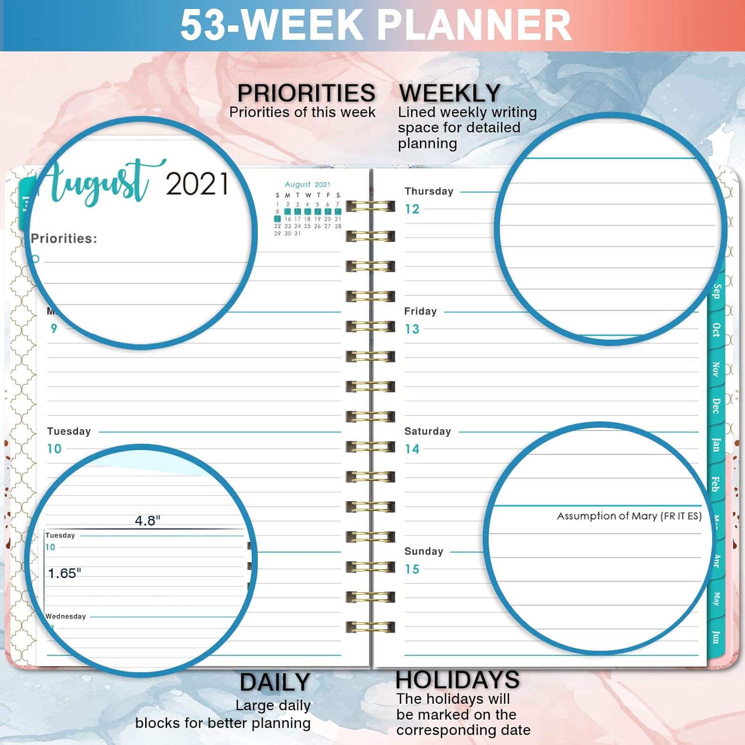 2021-2022 Planner – Academic Planner 2021-2022 from July 2021 - June 2022, Monthly planner, 6.4"x 8.5", Flexible Cover Planner with Elastic Closure, Coated Tabs, Inner Pocket : Office Products