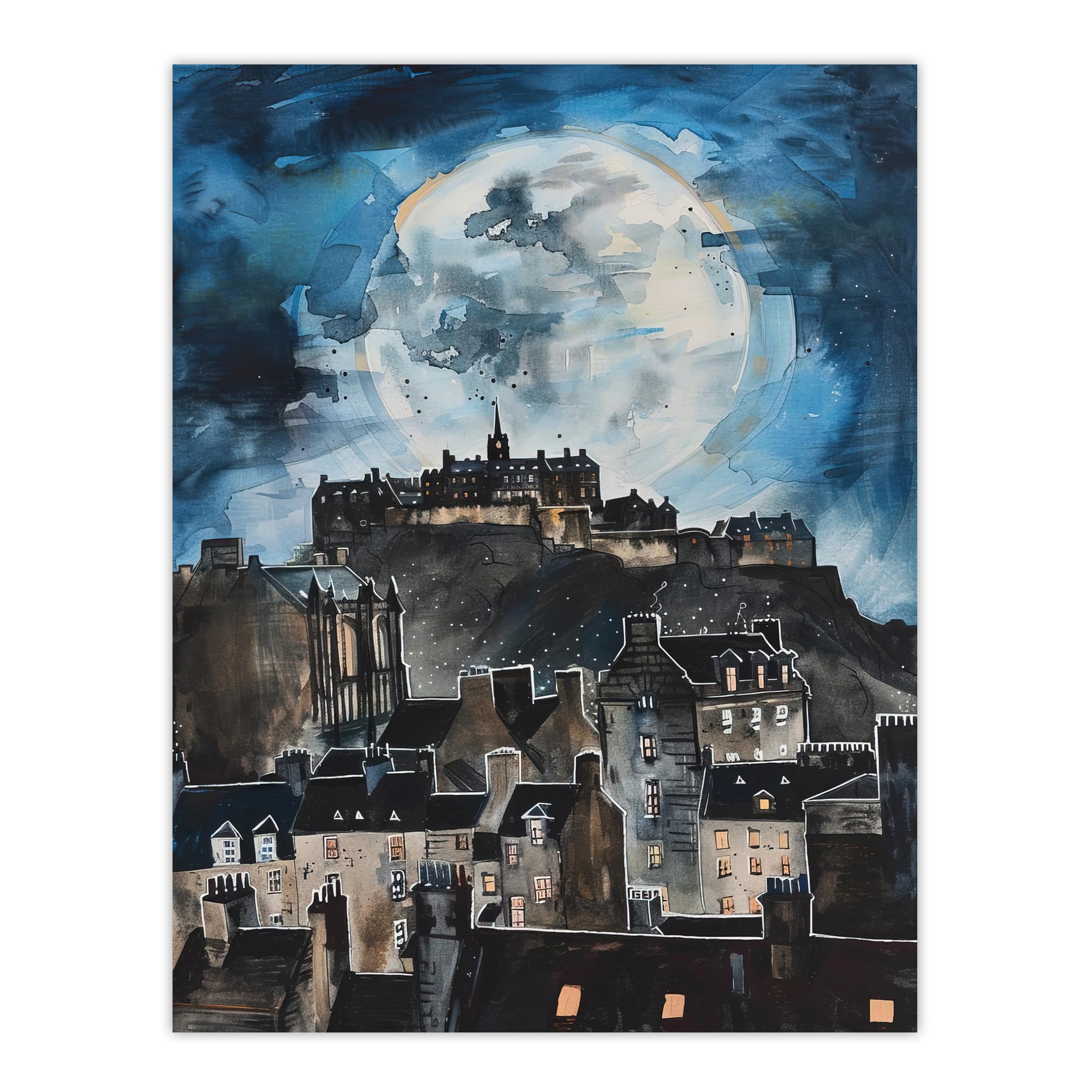 Artery8 Full Moon Night Edinburgh Castle Conceptual Art Living Room Extra Large XL Wall Art Poster Print