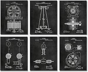 Nikola Tesla Wall Art Patent Prints (8"x10") Set of 6 - Engineer Gifts - Geek Home Decor