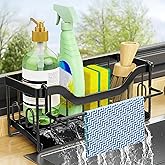 VILCEN Kitchen Sink Organizer Stainless Steel Sponge Holder with Automatic Drainage Tray and Detachable Rag Rack