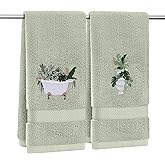 ctdepuzi 2 Pcs Tropical Bathroom Hand Towels Sage Green Monstera Decorative Bathroom Towels Embroidered 100% Cotton Summer Tiki Hand Towels 13.4x29 Inch for Hawaii Home Décor (Green, Tropical)