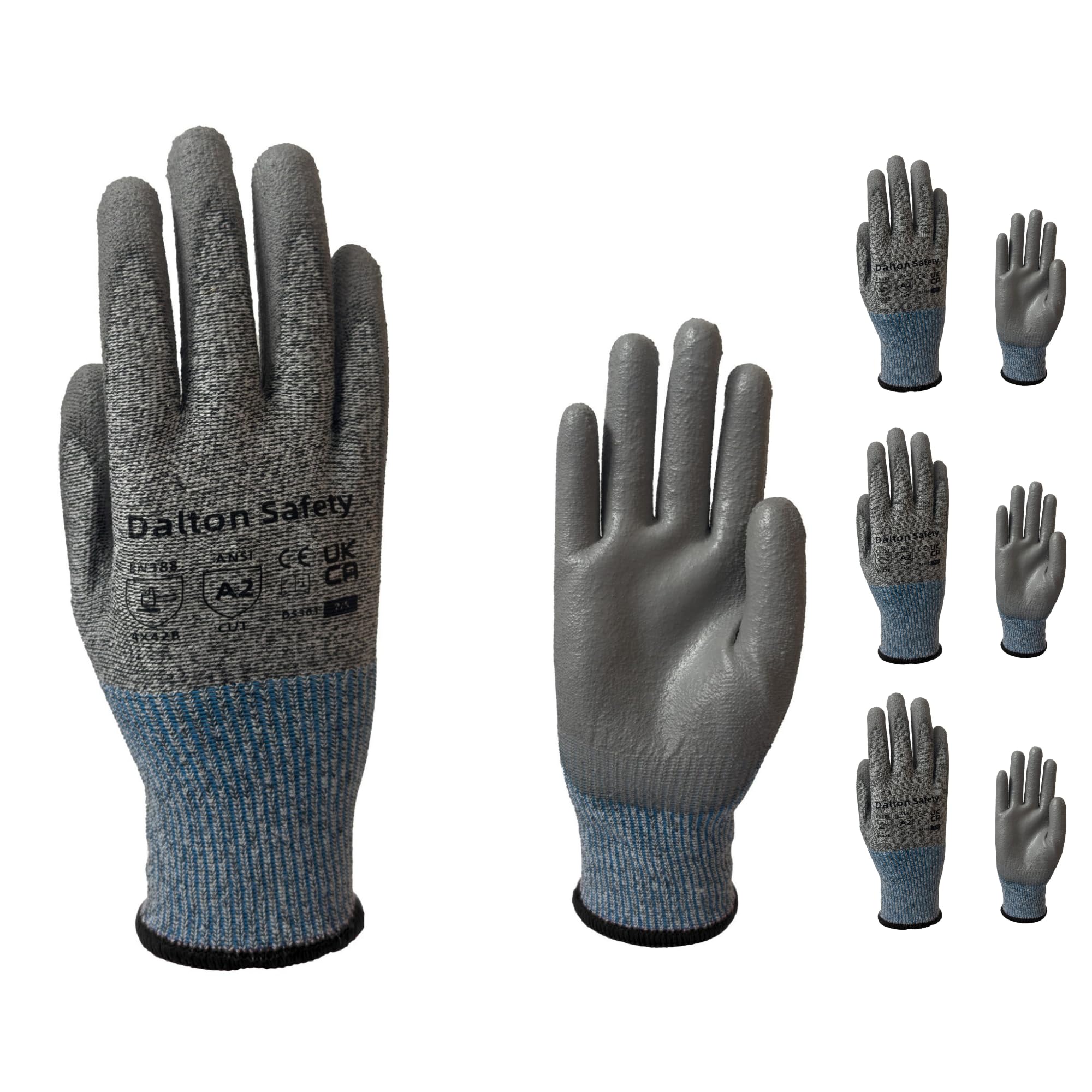 Dalton Safety 3 Pairs Of XL Cut Resistant Level 3 Work Gloves, HPPE Knitted Cuff, PU Coated Palm & Fingertips. Perfect For General Duty, Gardening, Glass Cutting & Sheet Metal Handling