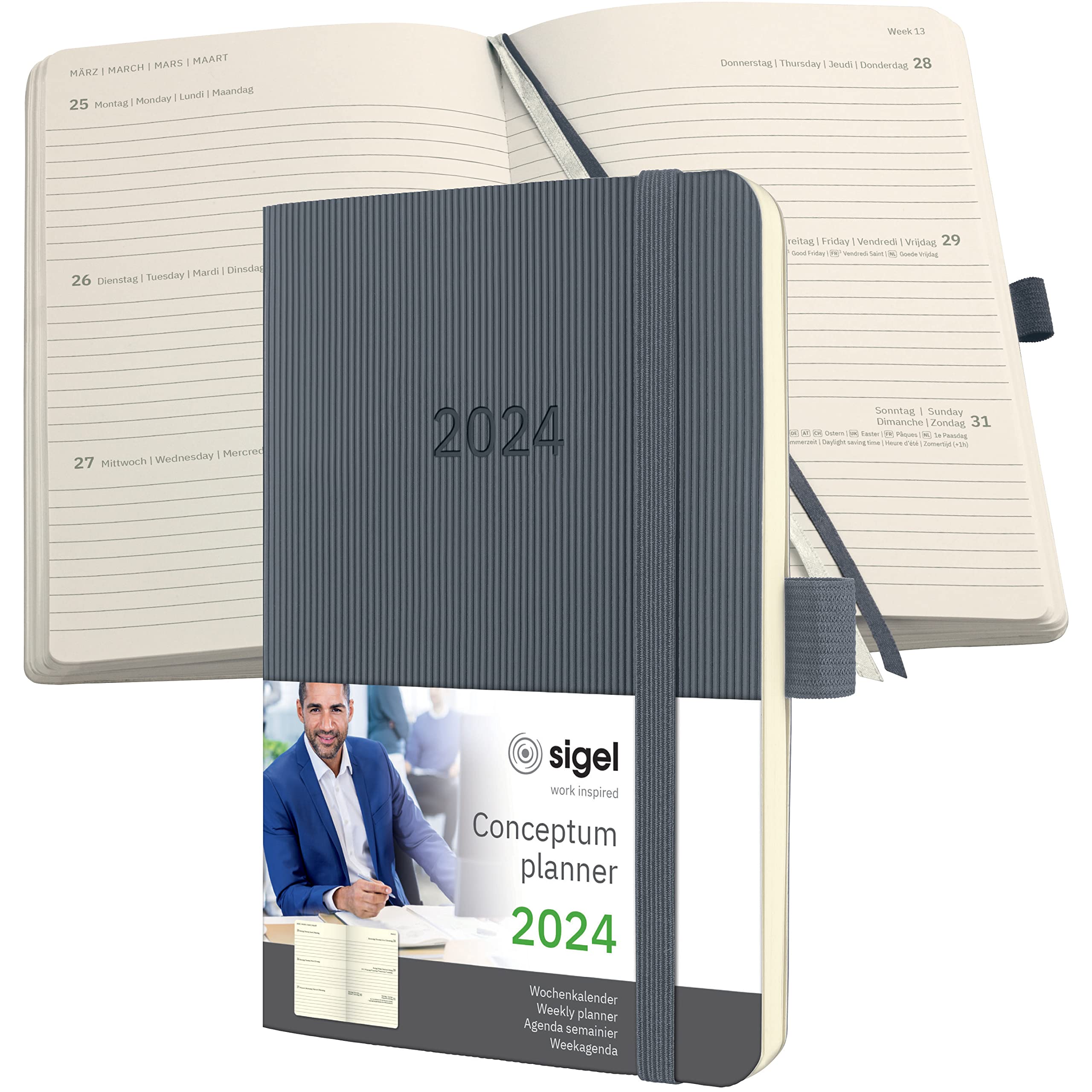 SIGEL C2437 Conceptum Weekly planner 2024, approx. A6, Dark Grey, softcover, 2 pages equal to 1 week, 176 pages โ image 1