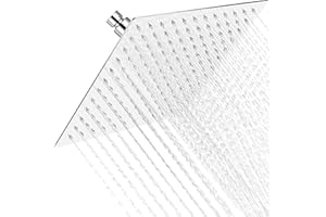 Qomolangma Rain Shower Head, 12 Inch High Pressure Square Shower Head Stainless Steel, Large Rainfall Shower Head Replacement, Powerful Showerhead Flow No Rust, Hard Water Filter, Polished Chrome
