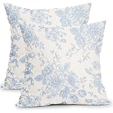 Vintage Floral Pillow Covers 18x18 Inch Set of 2 Baby Blue and Cream Floral Throw Pillow Covers Chinoiserie Flower Pillowcases Rustic Farmhouse Cushion Covers for Couch Home Decor
