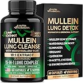 Mullein Lung Detox - Mullein Leaf 10:1 Extract Supplement - 60 Vegan Caps | Marshmallow Root | Echinacea | Quercetin | NAC - 15-in-1 Lung Support &amp; Cleanse for Smokers Supplement - for Women &amp; Men