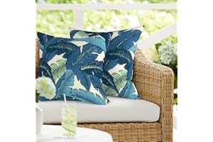 DYTXIII Pack of 2 Outdoor Waterproof Pillow Covers ONLY, Square Decorative Double Printed Pillow Cases for Patio Couch Porch Chairs (18 x 18 in,Swaying Palms Blue)