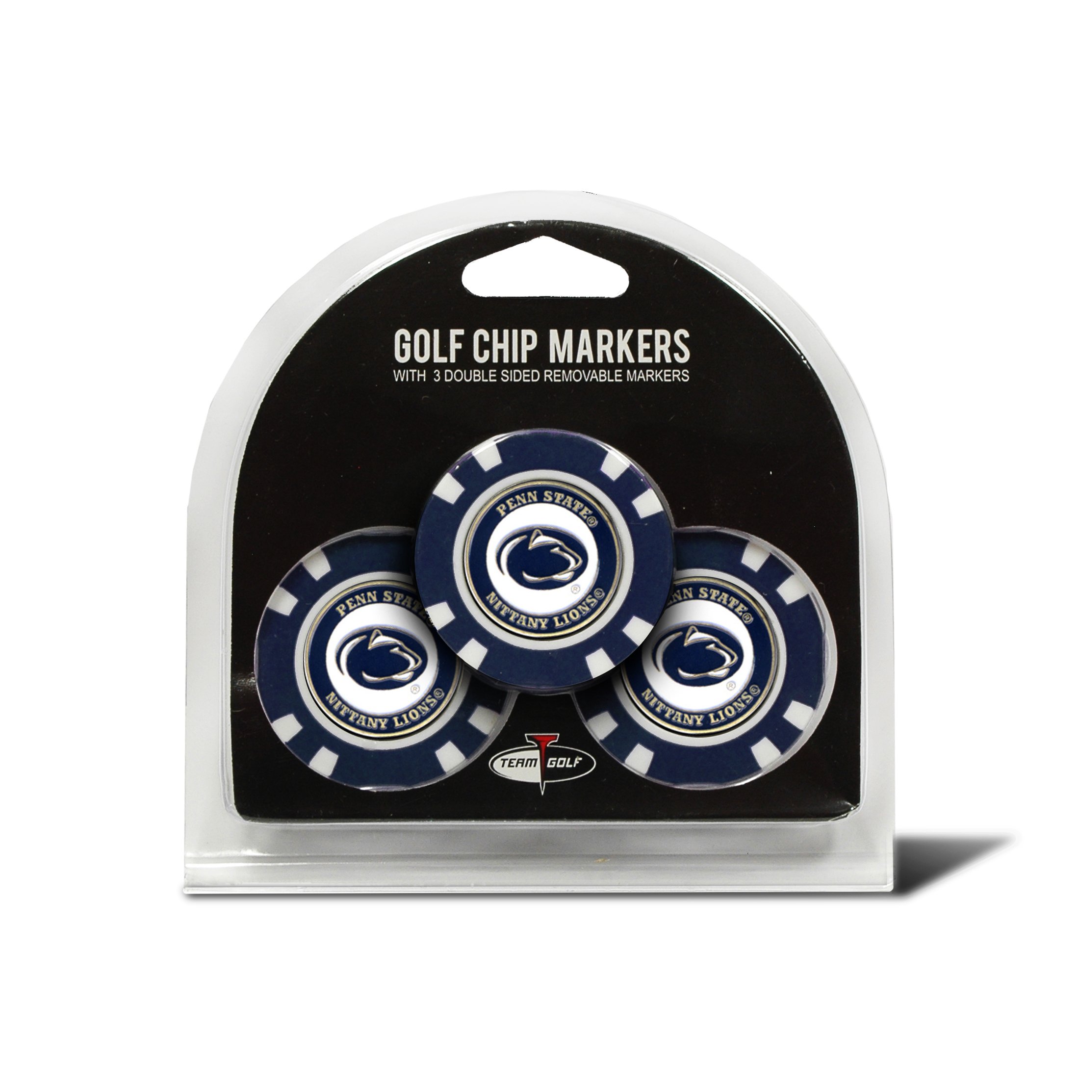 Team Golf NCAA Penn State Nittany Lions 3 Pack Golf Chip Ball Markers, Poker Chip Size with Pop Out Smaller Double-Sided Enamel Markers