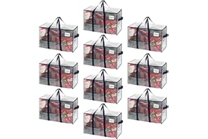 VENO 10 Pack Moving Bags and Large Christmas Storage Bins with lids. Alternative to Moving Boxes, Packing Supplies for College. Extra Large Heavy Duty Totes for Packaging (Clear, 10 Pack)