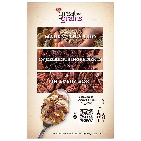 GREAT GRAINS RAISINS DATES & PECANS BREAKFAST CEREAL, CRUNCHY CLUSTERS WITH SWEET FRUIT AND WHOLE GRAINS, NON-GMO, 25 OZ BOX