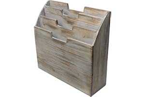 EXECUTIVE OFFICE SOLUTIONS Vintage Rustic Wooden Office Desk Organizer & Vertical Paper File Holder For Desktop, Tabletop, or Counter - Distressed Torched Wood – For Mail, Envelopes, Mailing Supplies, Magazines, or File Folders