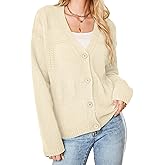 Dokotoo Cardigan for Women V Neck Open Front Button Down Long Sleeve Cable Knit Sweaters Tops