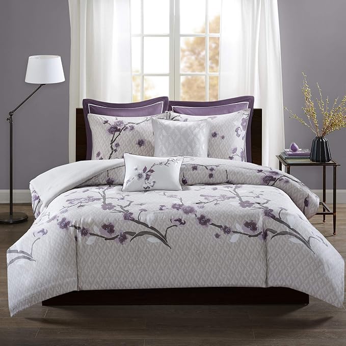 Madison Park Holly Duvet Cover Full/Queen Size Purple, Grey