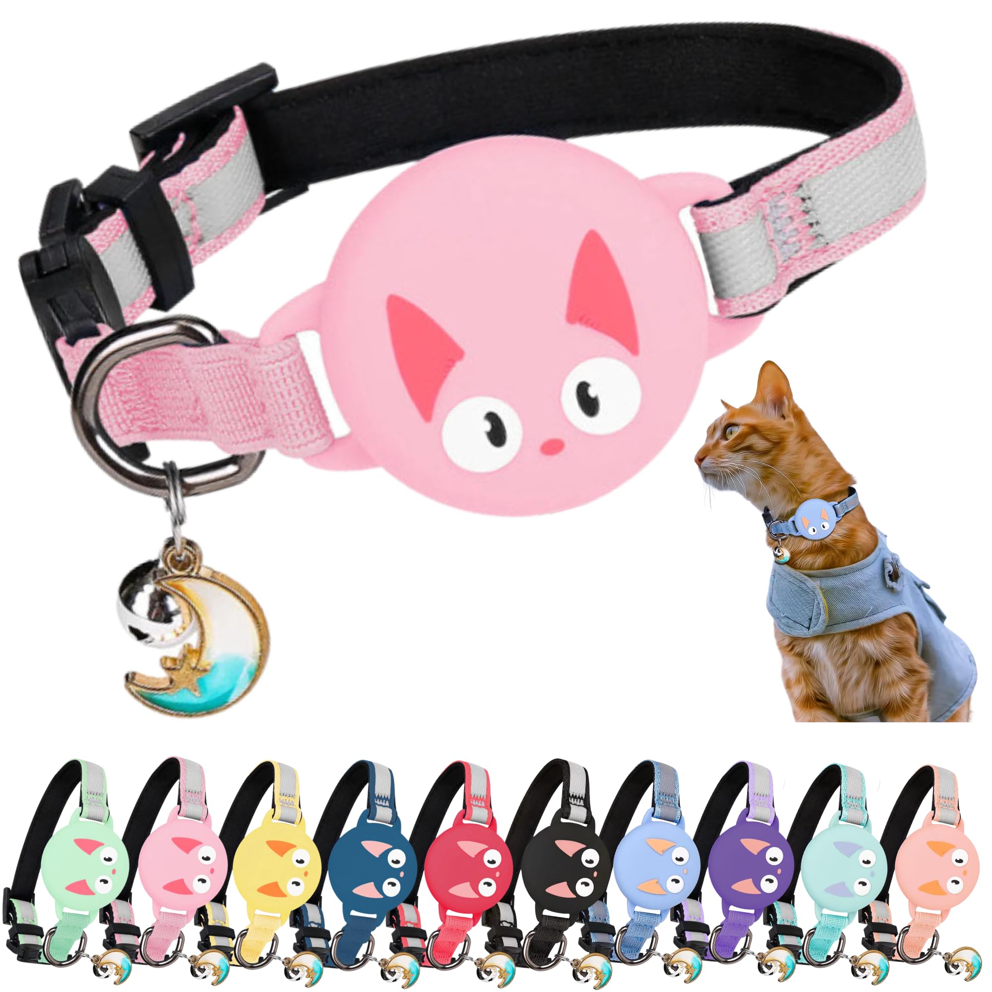 Kittytag Reflective Airtag Cat Collar With Air Tag Holder And Bell, Quick Release, Compatible With Airtag And Iphone, Safe, Adjustable, And Anti-choke Apple Airtag Holder (Cherry Blossom) — image 1