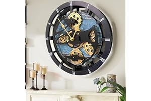 IMPROVINGLIFE The Gears Clock 16 inches Wall Clock with Real Moving Gears Convertible into a Big Mantel Clock (Aqua Green)