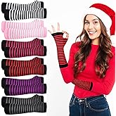 Sintege 6 Pairs Winter Striped Women Arm Warmers Long Fingerless Gloves Thumb Hole Stretchy Arm Warmers for Women