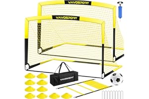 VAVOSPORT Kids Soccer Goal Set, 2 of 4x3/5x3.6/6x4 ft Soccer Goals for Backyard, Portable Pop Up Soccer Nets Training Equipment with Soccer Ball, Ladder and Cones, Family Kids Youth Outdoor Sports Games