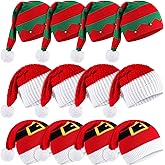 Ramede 12 Christmas Knitted Elf Hats Santa Hat for Adults Xmas Beanie Winter Hats with Pompom Bulk Crochet Caps for Women Men
