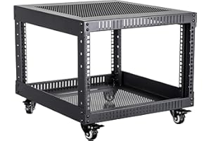 Kenuco 6U Standing Open Frame Rack with 4 Wheels and 4 Posts - Steel Network Equipment Rack 17.75 Inch Deep