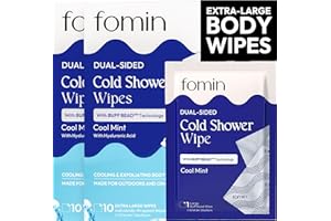FOMIN Travel Cold Shower Wipes - 20 Pack Individually Wrapped - No Rinse XL Bathing Wipes with Vitamin E - Fragrance-Free Full Body Wipes for Adults - Waterless Bath Wipes for Hygiene, Camping, & Gym