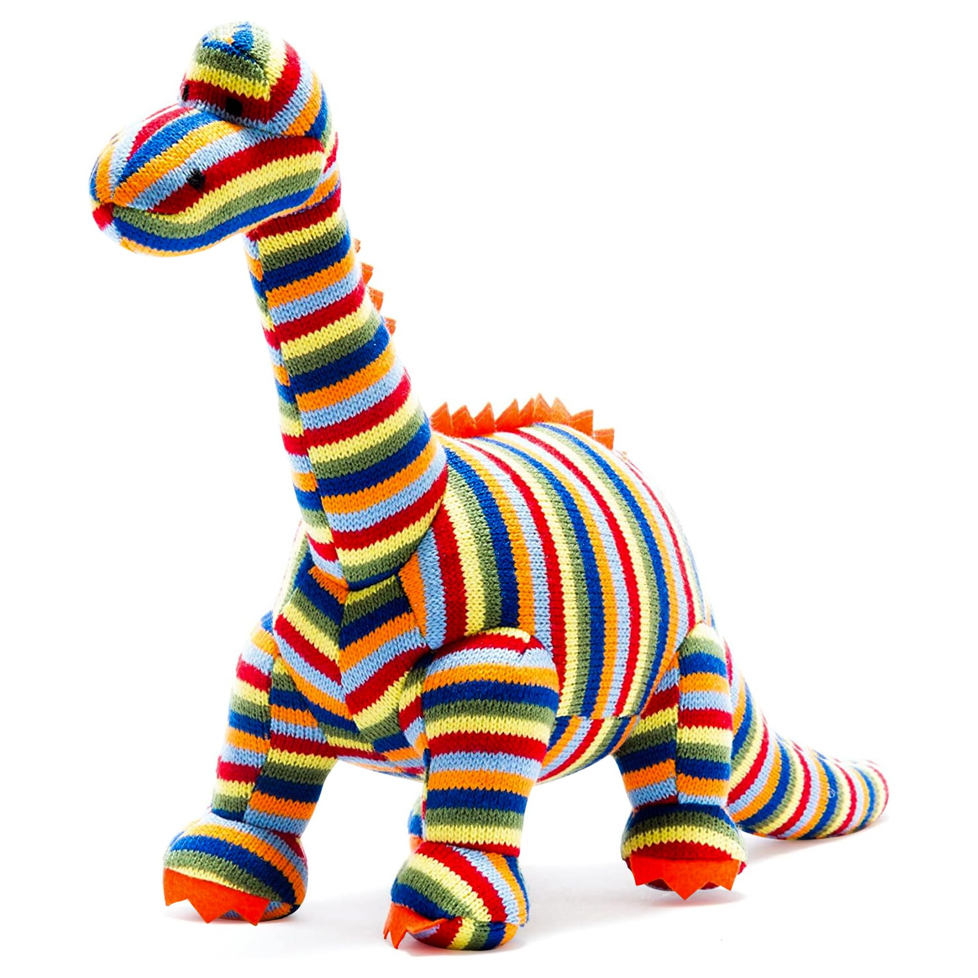 Best Years | Original Knitted Multi Striped Diplodocus Dinosaur Soft Toy | Baby Safe from Birth | Machine Washable | 27cm x 40cm | Ethically Sourced for Kids