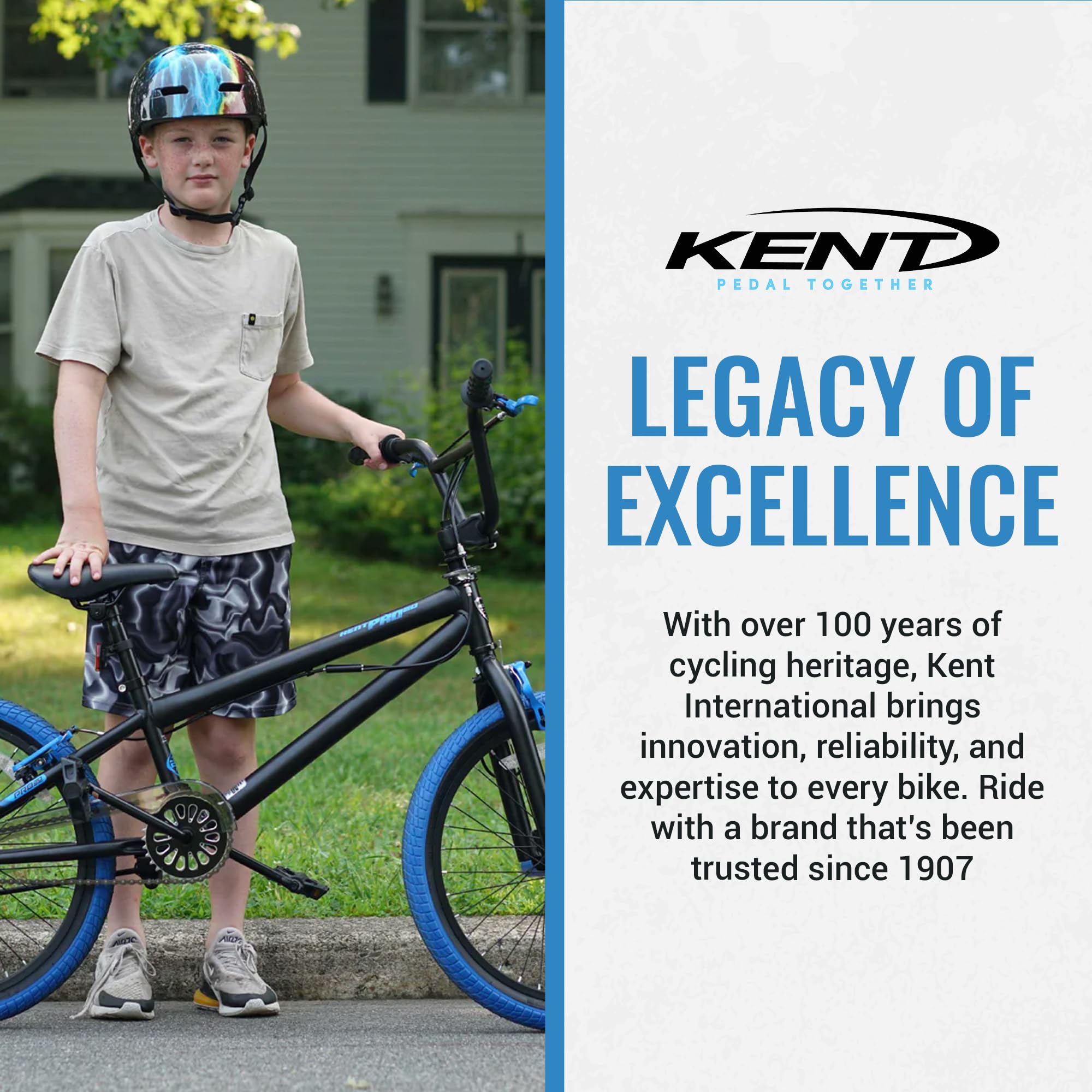 Kent International 20 Inch Kent PRO 20 - 20 Inch BMX Bike with Front & Rear Hand Brakes and Padded BMX Saddle - Sturdy Bicycle for Kids with Adjustable Handlebar