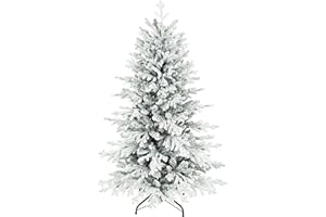 HOMCOM 5ft Artificial Flocked Christmas Tree, Full Snow Pine Tree Holiday Decor, Hinged Xmas Tree with Realistic Tips, Metal 