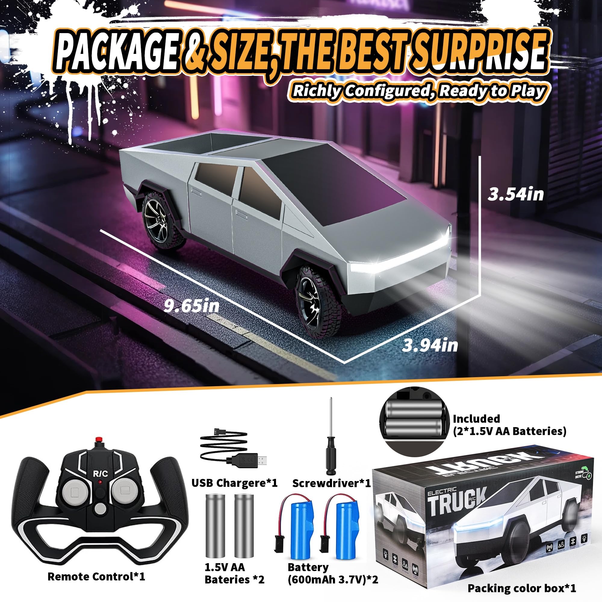 RC Car Toys，All Terrain 2.4GHz RC Truck for Boys Aged 3-8, 8-12, Electric Vehicle Truck Toys for Kids, Birthday Gifts for Kids, Boys and Girls (Silver)