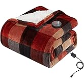 GOTCOZY Heated Blanket Electric Throw 50''X60''- Electric Throw Blanket with One Touch Button 10 Heating Level & 9 Time Settings Heating Blanket, Machine Washable (Check RedBlack)